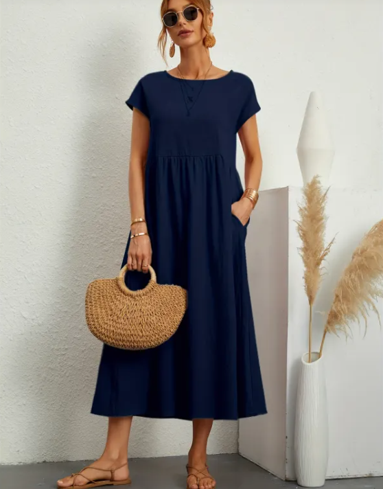 Sleeveless Cotton-Linen Pocket Dress