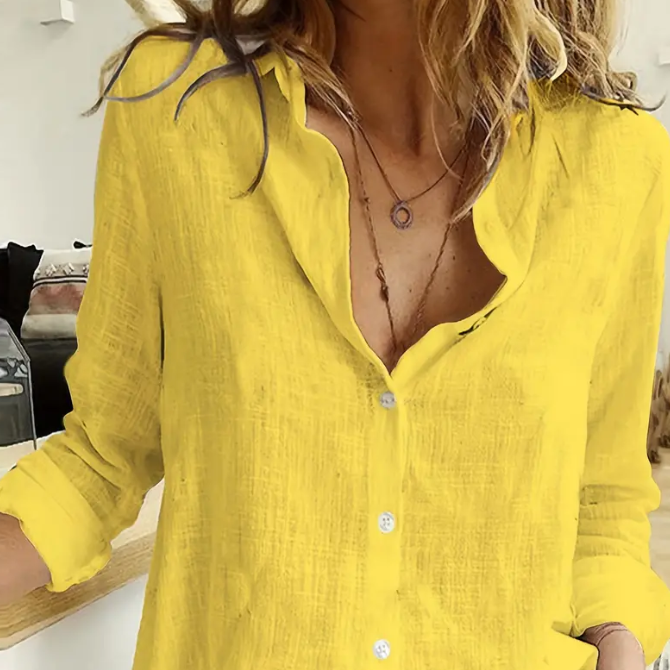 Women's Casual Loose Linen Shirt in Solid Color
