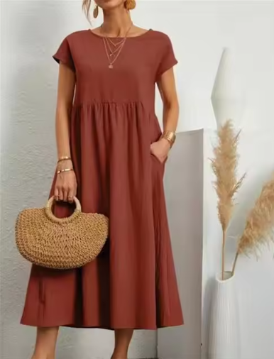 Sleeveless Cotton-Linen Pocket Dress