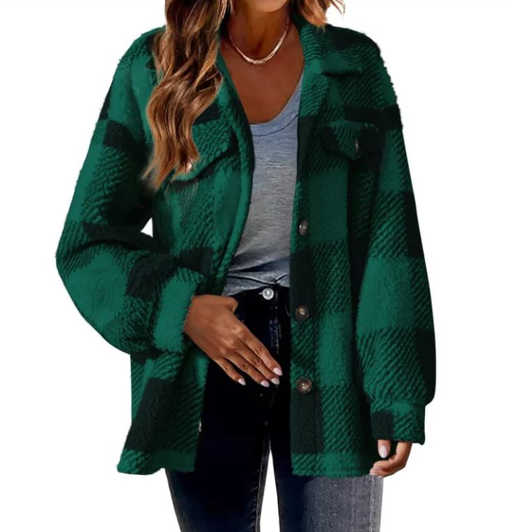 Plush Plaid Women's Thermal Plaid Pattern Jacket