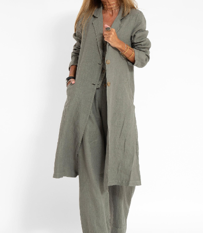 Casual Women's Cotton Linen Trench Coat with Pockets