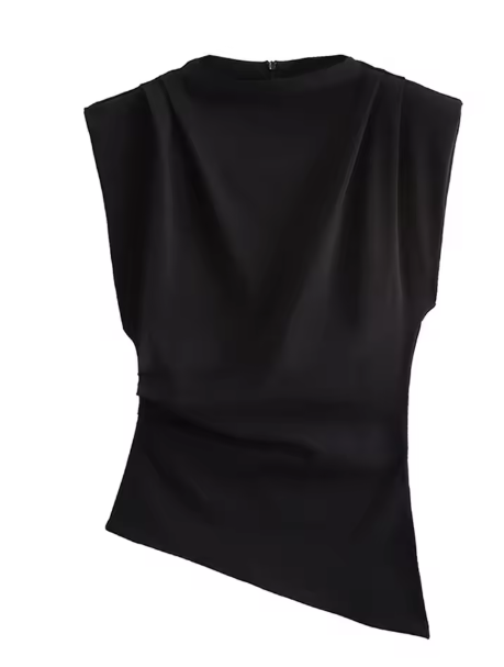 Sleeveless Top with Pleated Shoulder