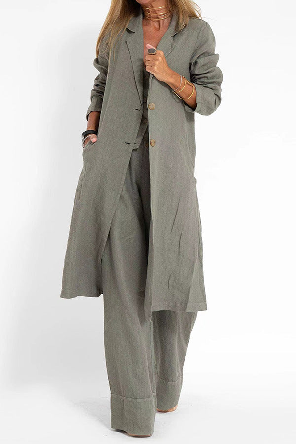 Casual Women's Cotton Linen Trench Coat with Pockets