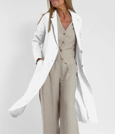 Casual Women's Cotton Linen Trench Coat with Pockets