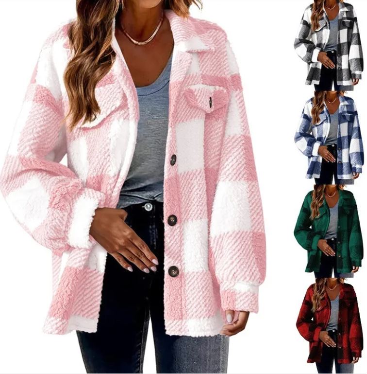 Plush Plaid Women's Thermal Plaid Pattern Jacket