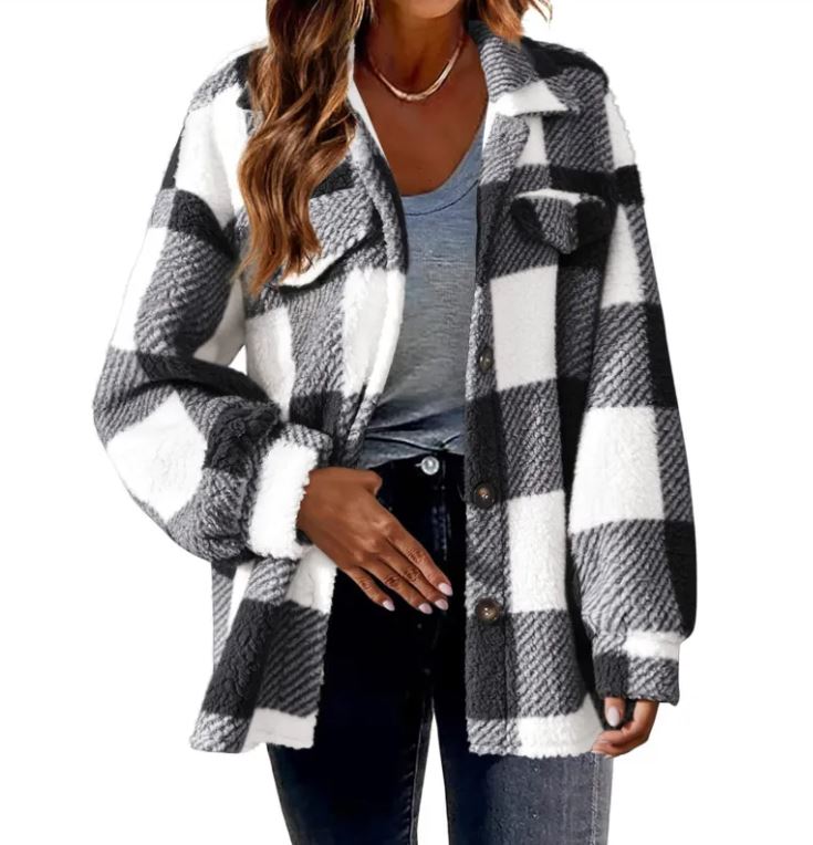Plush Plaid Women's Thermal Plaid Pattern Jacket