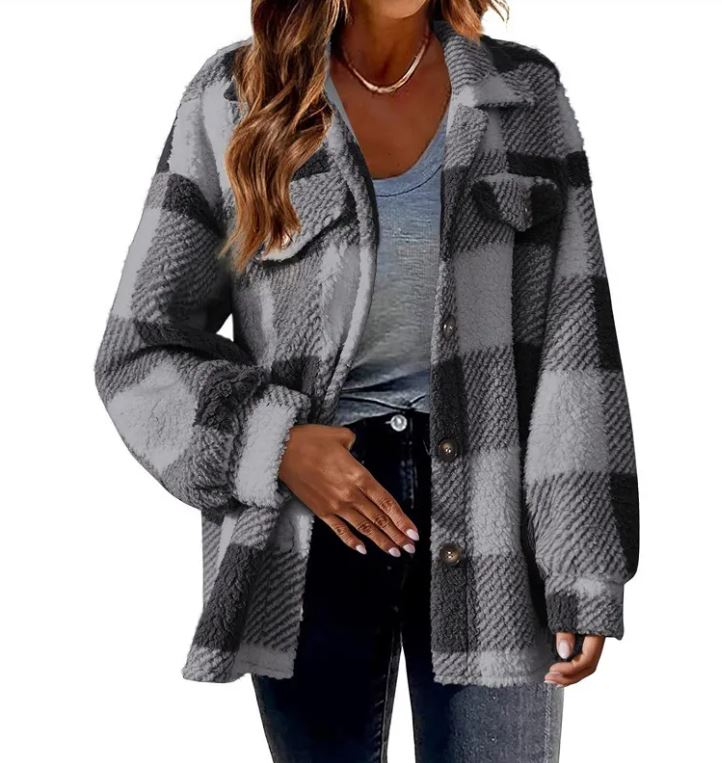 Plush Plaid Women's Thermal Plaid Pattern Jacket