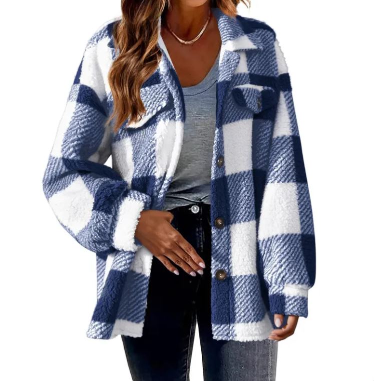 Plush Plaid Women's Thermal Plaid Pattern Jacket