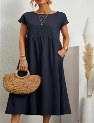 Sleeveless Cotton-Linen Pocket Dress