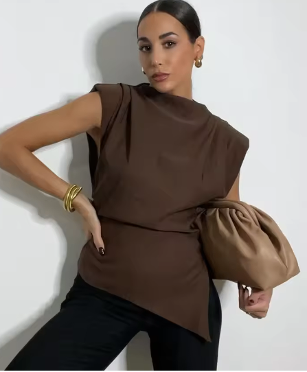 Sleeveless Top with Pleated Shoulder