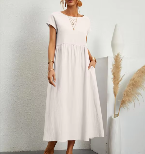 Sleeveless Cotton-Linen Pocket Dress