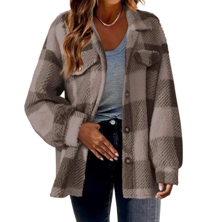 Plush Plaid Women's Thermal Plaid Pattern Jacket