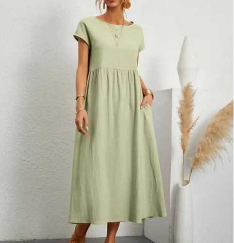 Sleeveless Cotton-Linen Pocket Dress
